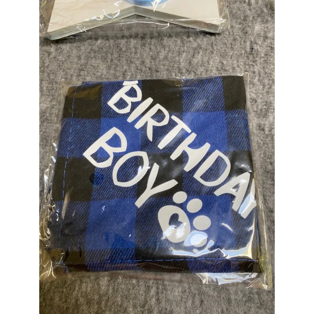 New Small Dog Birthday Party Set Blue Hat Bandana Bow Tie Banner Balloons Small